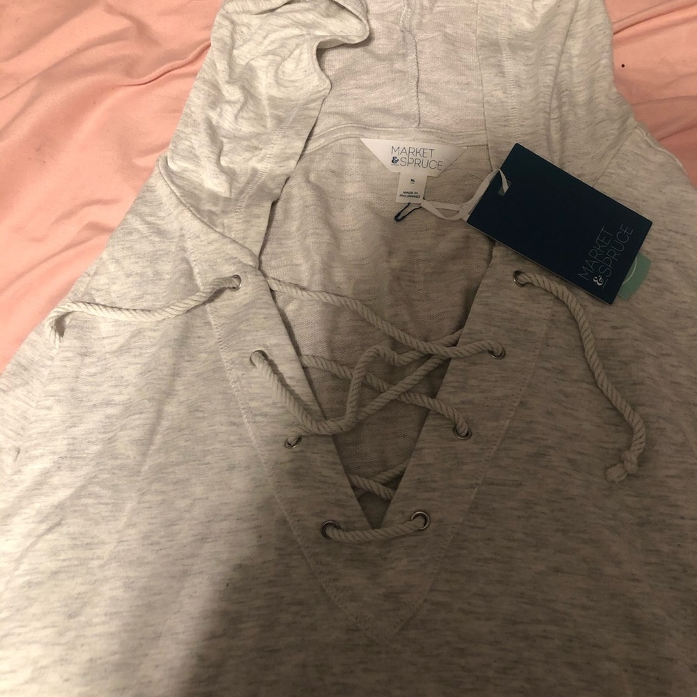 Market & Spruce Peca Lace Up Hooded Knit Top